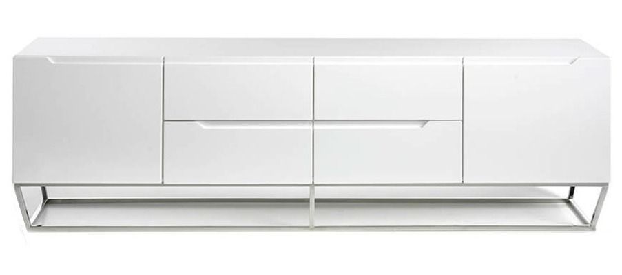 Meuble TV bois laqué blanc et pieds métal chromé Blina 180 cm - Photo n°1
