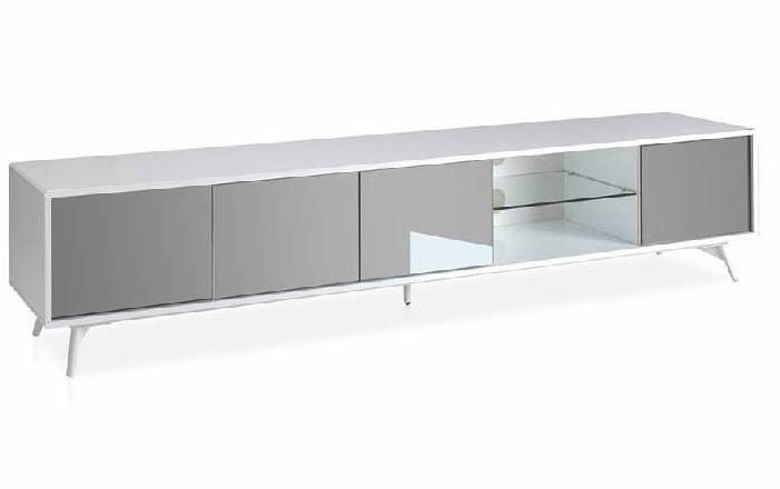 Meuble TV Bois laqué blanc et Verre miroir gris Cloza - Photo n°1