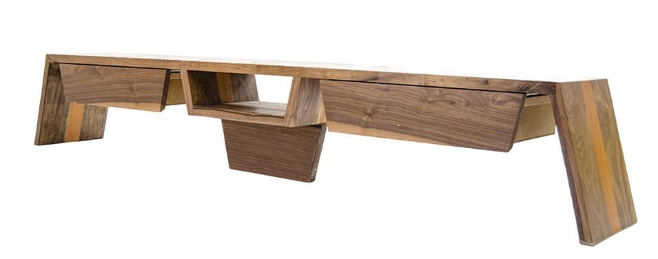 Meuble TV bois massif Noyer vernis mat Koupa 162 cm - Photo n°1