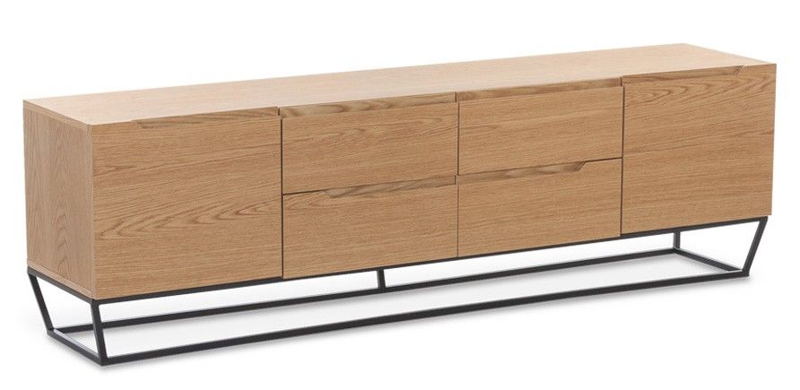 Meuble TV bois plaqué chêne et structure métal noir Blina - Photo n°1