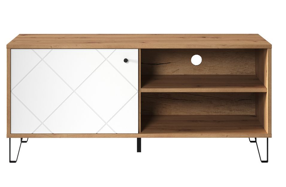 Meuble TV chêne artisan et blanc mat Kidou 123 cm - Photo n°1