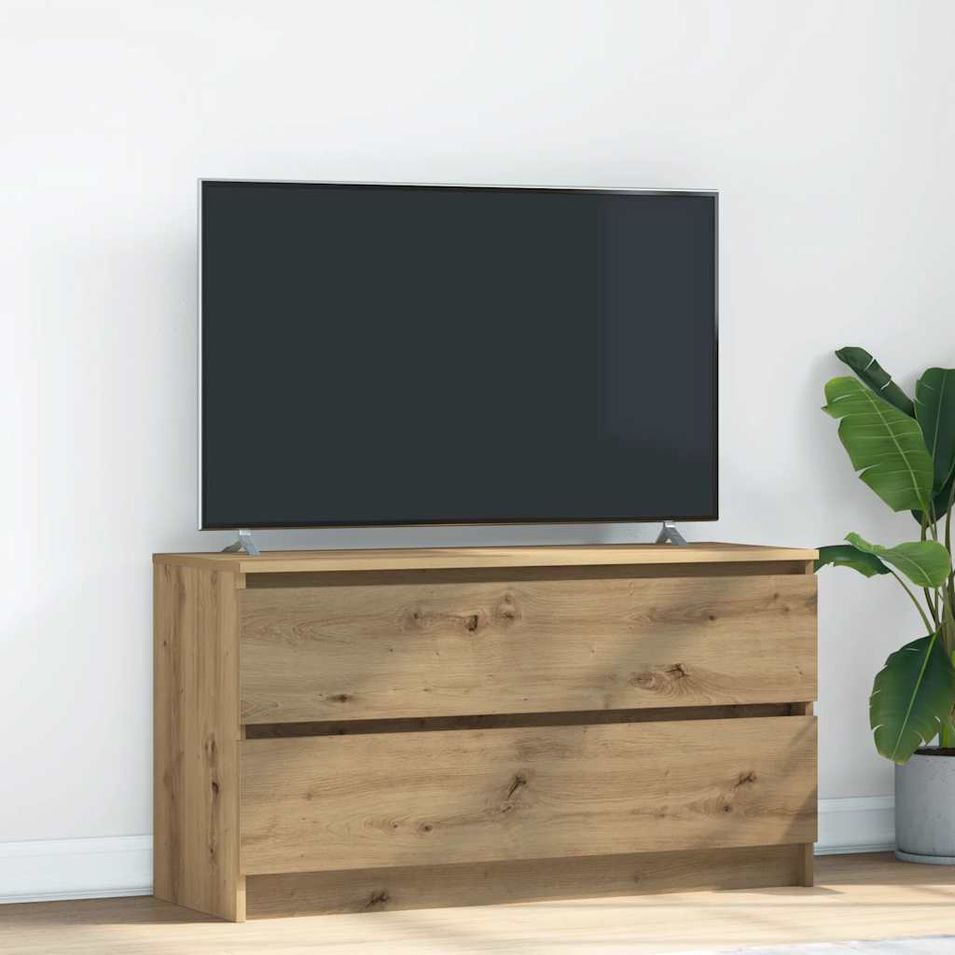 Meuble TV chêne artisanal 100x35x54 cm bois d'ingénierie - Photo n°1