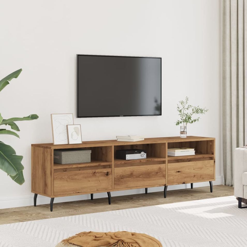 Meuble TV chêne artisanal 150x30x44,5 cm bois d'ingénierie - Photo n°1