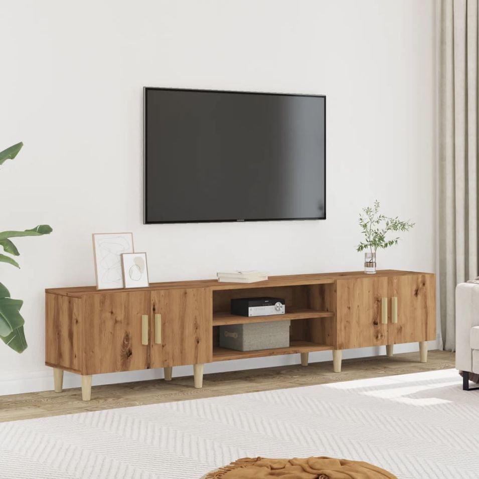 Meuble TV chêne artisanal 180x31,5x40 cm bois d'ingénierie - Photo n°1