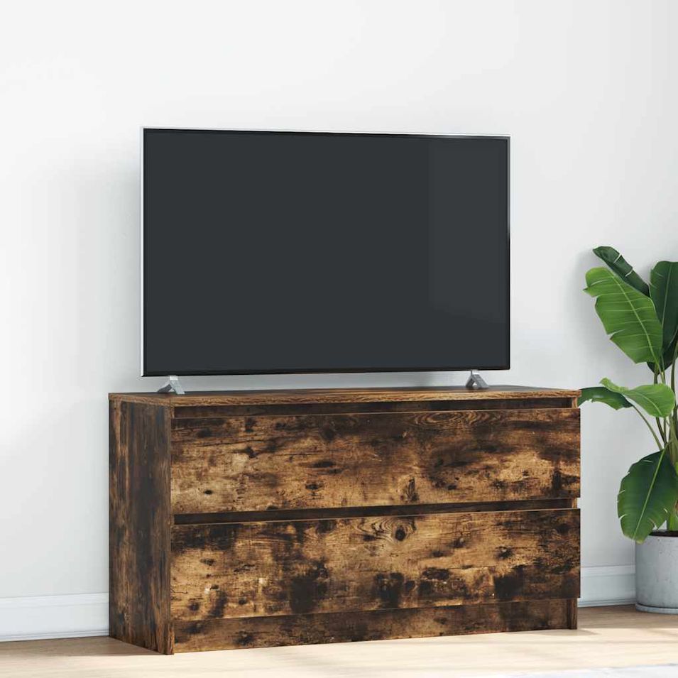 Meuble TV chêne fumé 100x35x54 cm bois d'ingénierie - Photo n°1