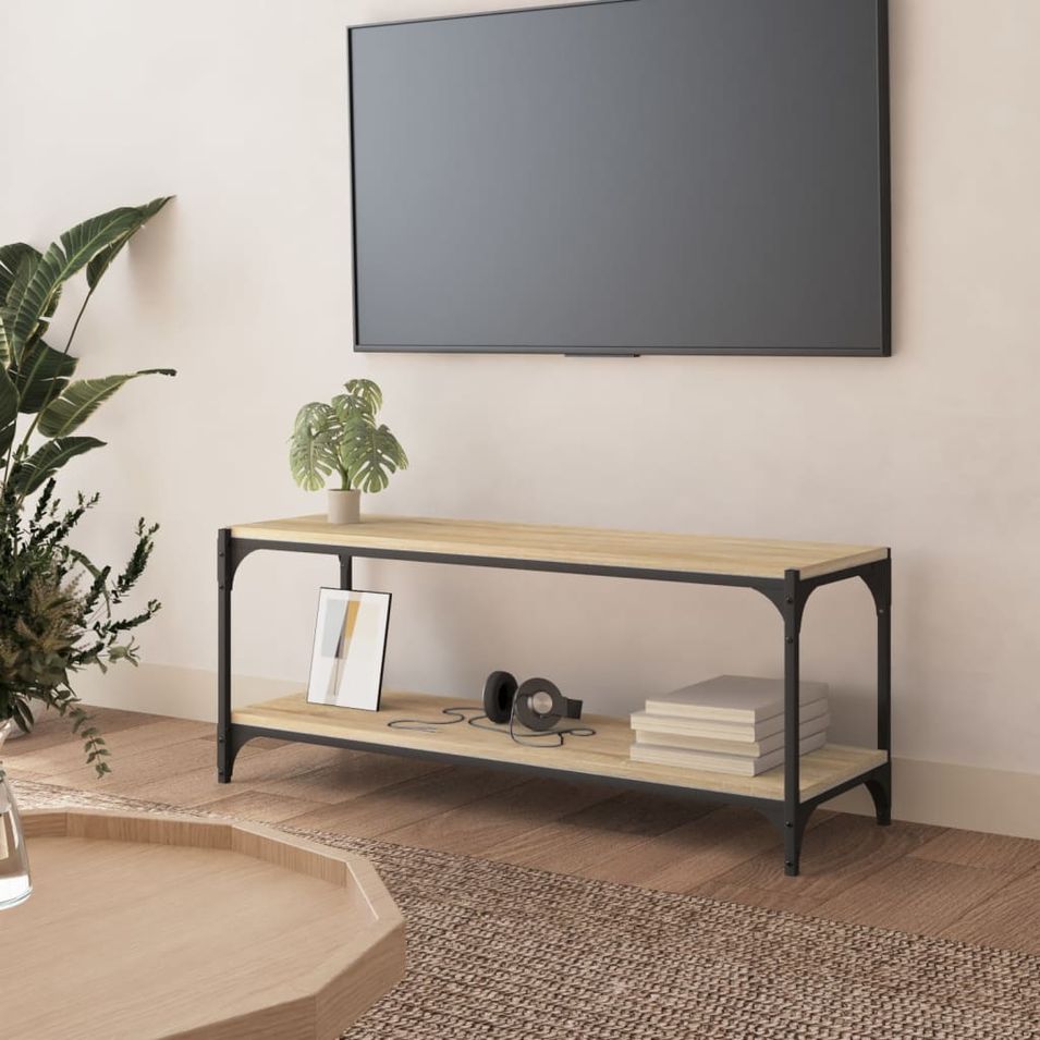 Meuble TV Chêne sonoma 100x33x41 cm Bois d'ingénierie et acier - Photo n°1