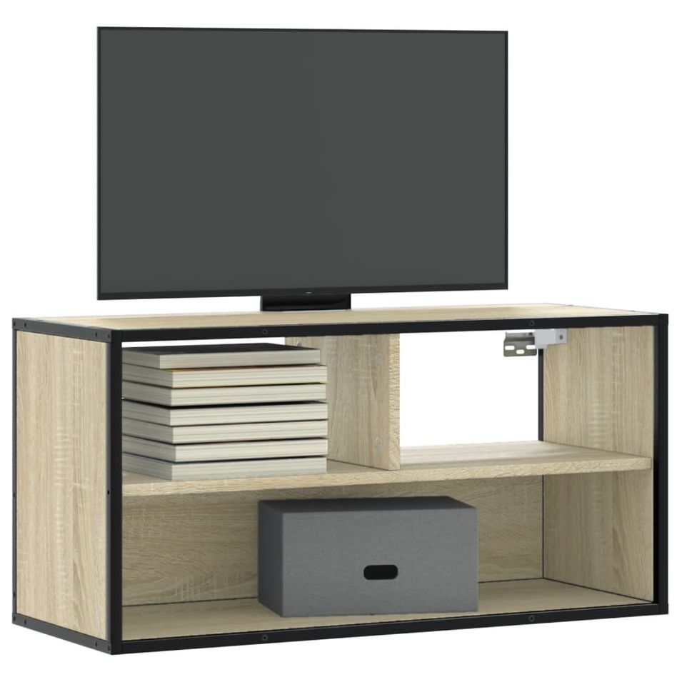 Meuble TV chêne sonoma 80x31x39,5 cm bois d'ingénierie et métal - Photo n°1