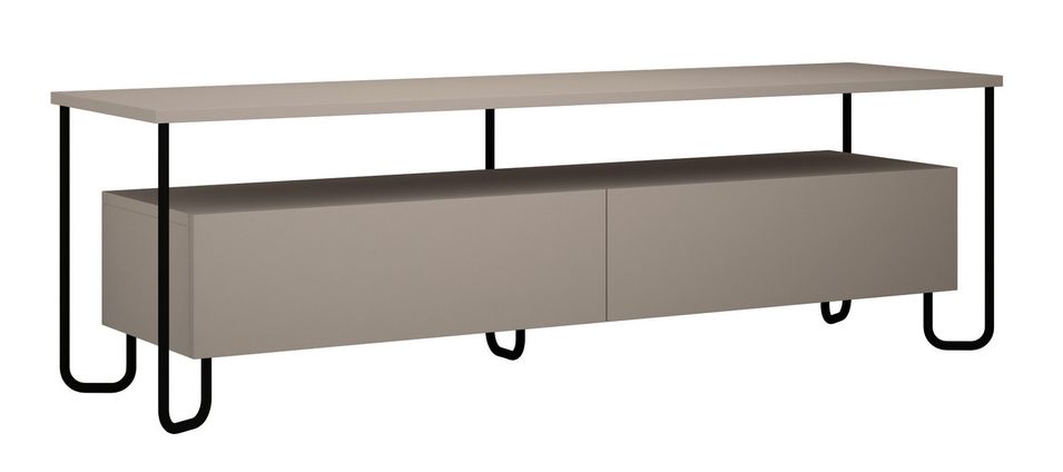 Meuble TV design bois moka et pieds métal noir avec 2 portes battantes Vira 150 cm - Photo n°1