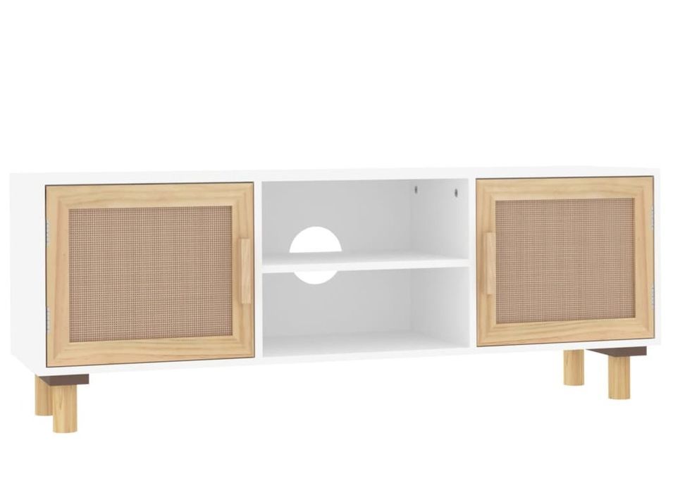 Meuble TV en bois 2 portes en Rotin naturel 105 cm - Modèle Kaliga - Photo n°1