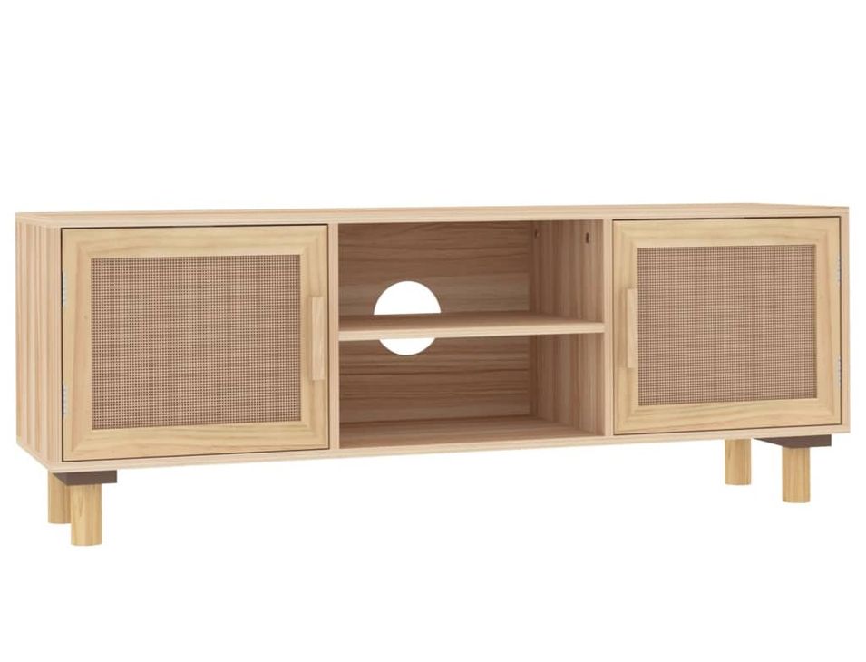 Meuble TV en bois 2 portes en Rotin naturel 105 cm - Modèle Kaliga - Photo n°1
