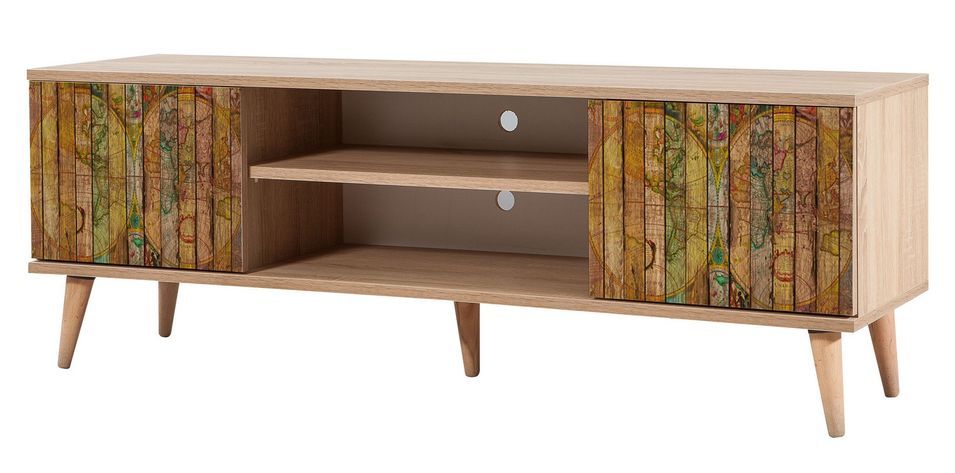 Meuble TV en bois clair à lamelles avec niche Kiza 725 - Photo n°1