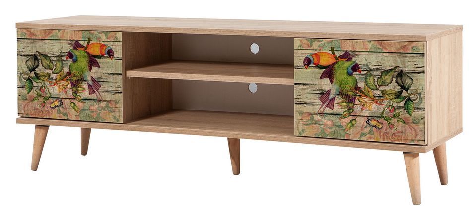 Meuble TV en bois clair à lamelles avec niche Kiza 740 - Photo n°1