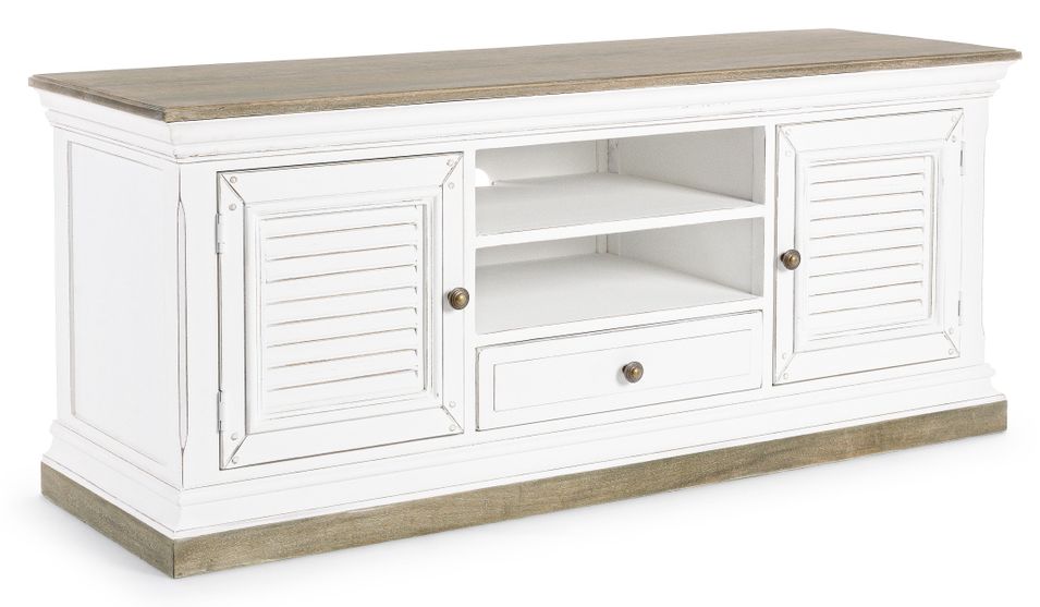 Meuble TV en bois de manguier blanc 2 portes Lony L 140 cm - Photo n°1