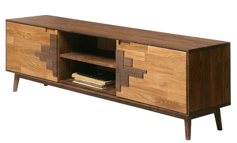 Meuble TV en chêne massif naturel et marron Thayla 180 cm - Photo n°1