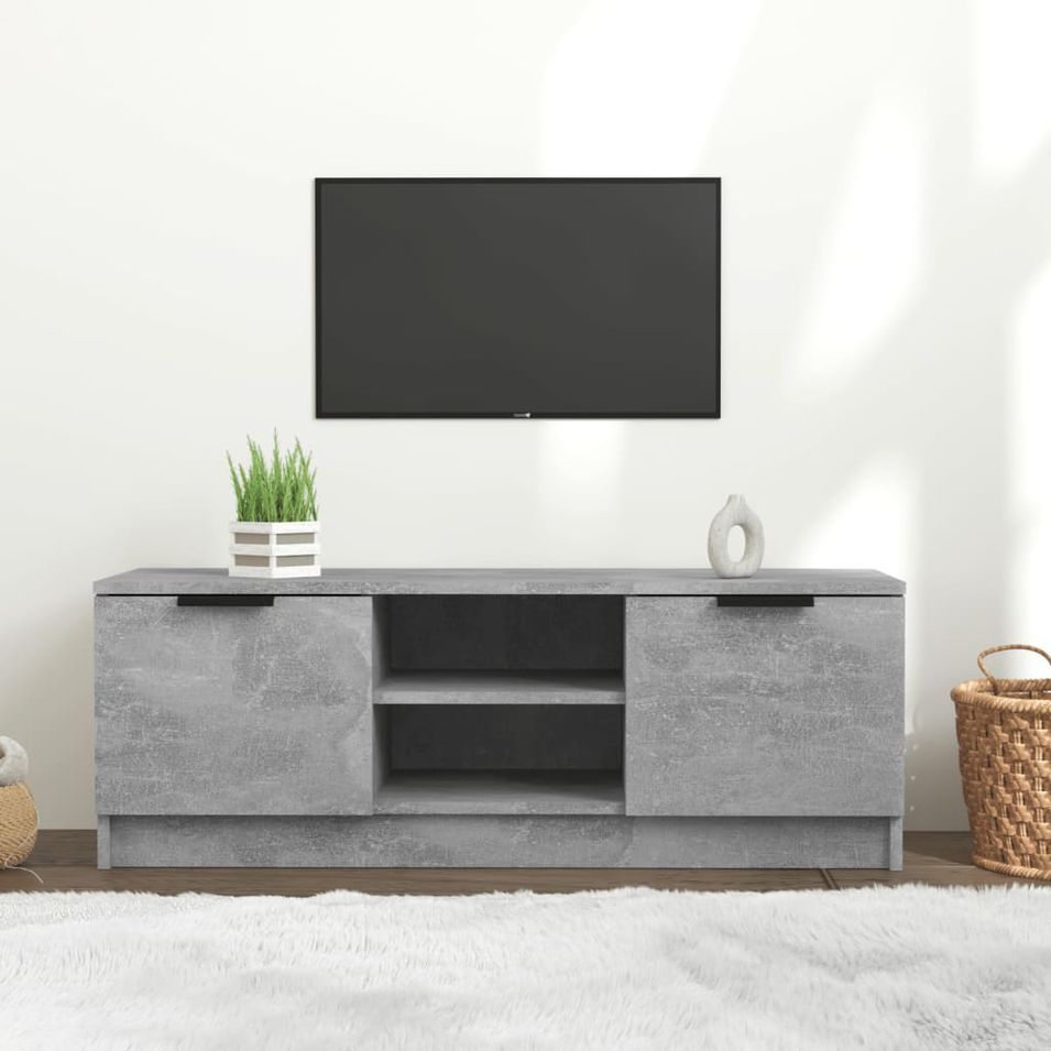 Meuble TV Gris béton 102x35x36,5 cm Bois d'ingénierie - Photo n°1
