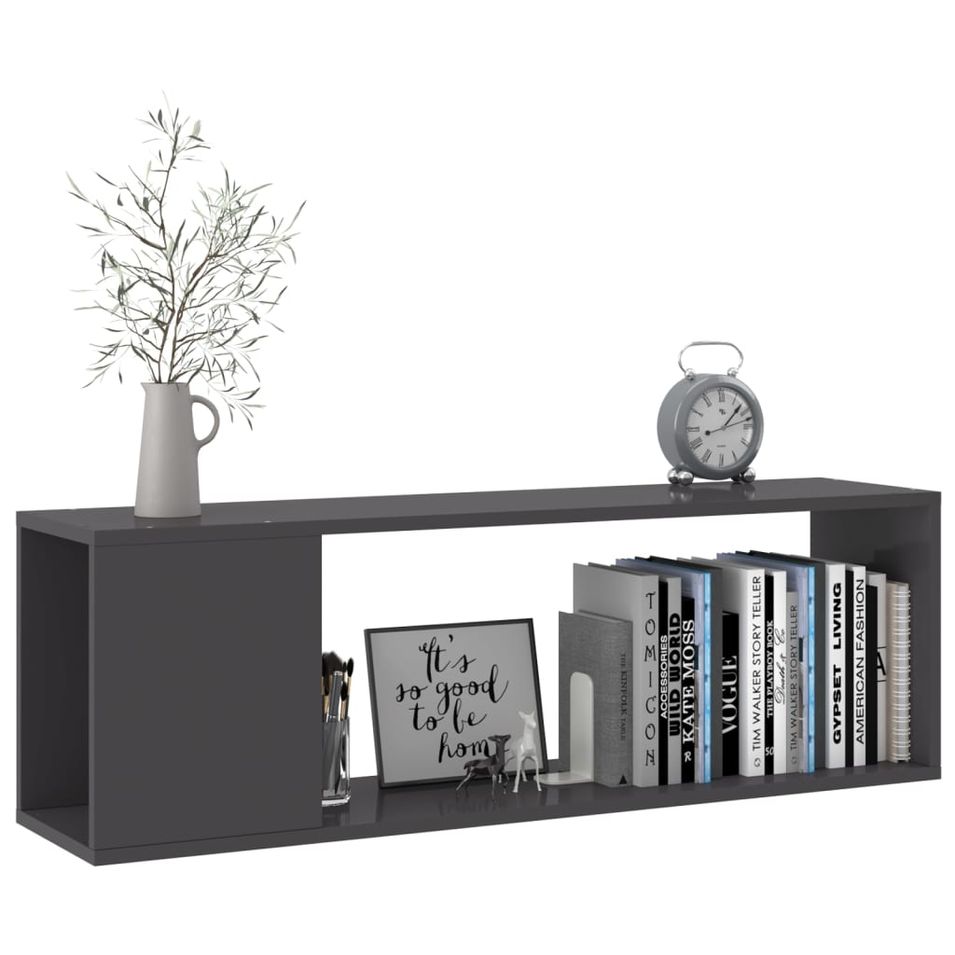 Meuble TV Gris brillant 100x24x32 cm - Photo n°1