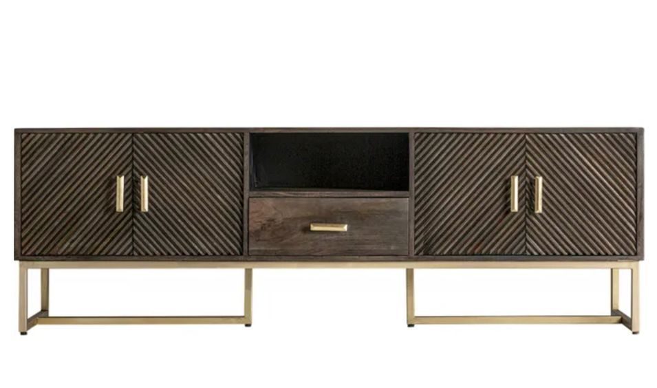 Meuble TV JAMIE – Art déco, bois massif & métal doré – 200 cm - Photo n°1