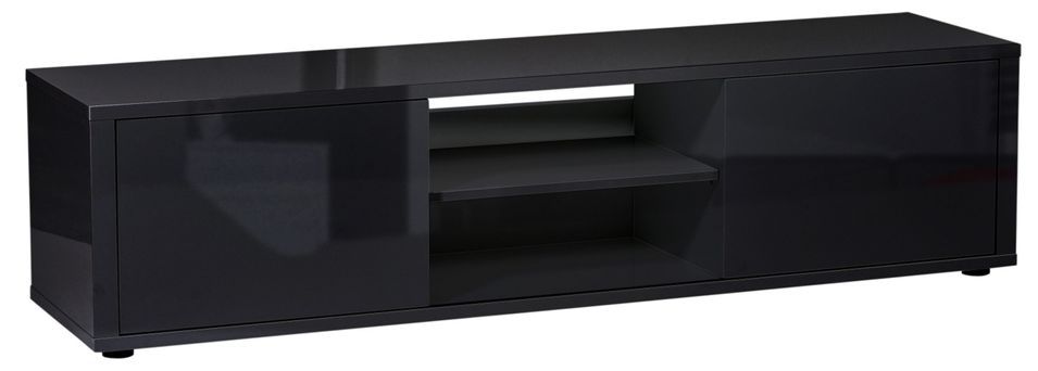 Meuble TV laqué noir 2 portes City - Photo n°1