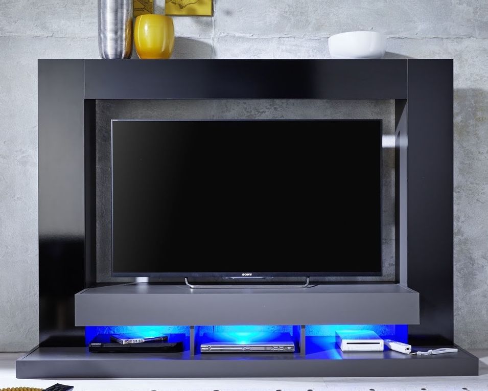 Meuble TV laqué noir à led Luxo - Photo n°1