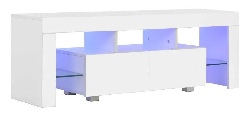 Meuble TV lumineux 2 tiroirs bois blanc brillant Dori - Photo n°1