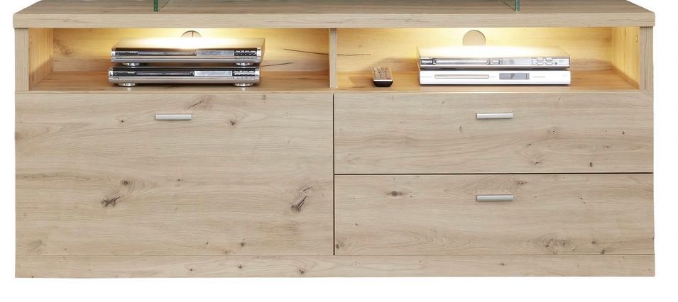 Meuble TV lumineux mélaminé chêne artisan 150 cm - Photo n°1
