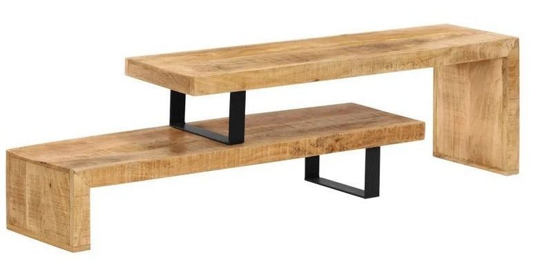 Meuble TV manguier massif clair et métal noir Zoula 115 cm - Photo n°1