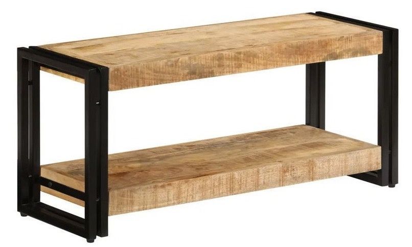 Meuble TV manguier massif clair et métal noir Hozi 90 cm - Photo n°1