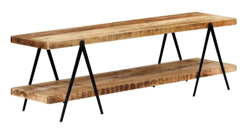 Meuble TV manguier massif clair et métal noir Louane - Photo n°1