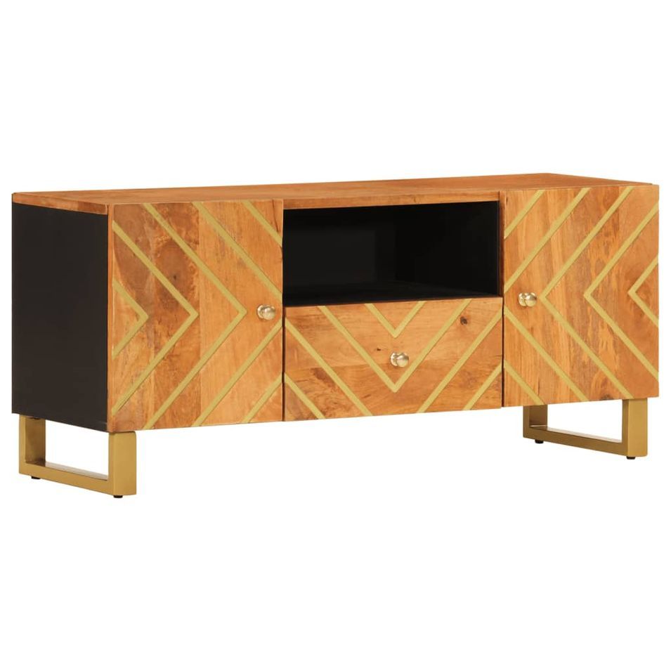 Meuble TV marron et noir 105x33,5x46 cm bois massif manguier - Photo n°1