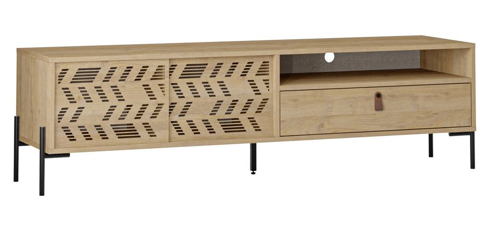 Meuble TV moderne bois naturel oak et pieds acier noir Dilos 170 cm - Photo n°1