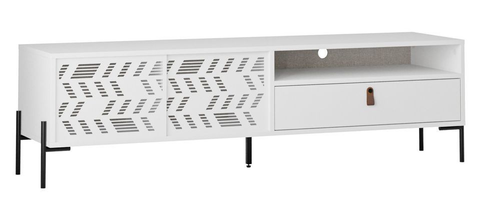 Meuble TV moderne bois blanc et pieds acier noir Dilos 170 cm - Photo n°1