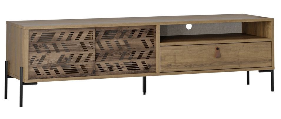 Meuble TV moderne bois marron et pieds acier noir Dilos 170 cm - Photo n°1