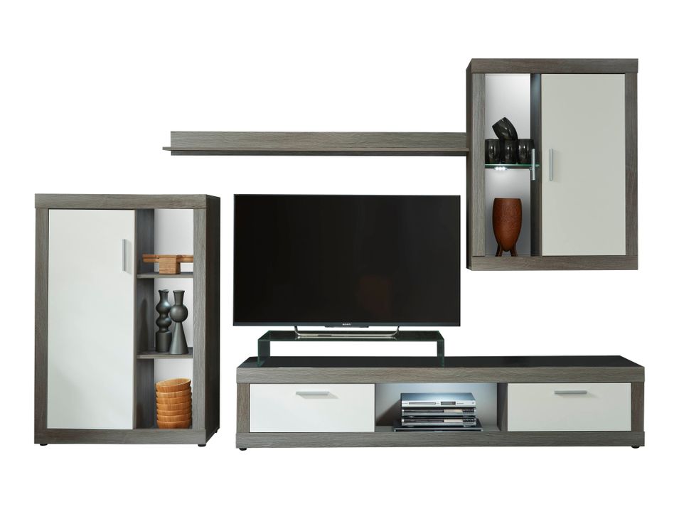 Meuble TV modulable blanc et gris Siska 295 cm - Photo n°1