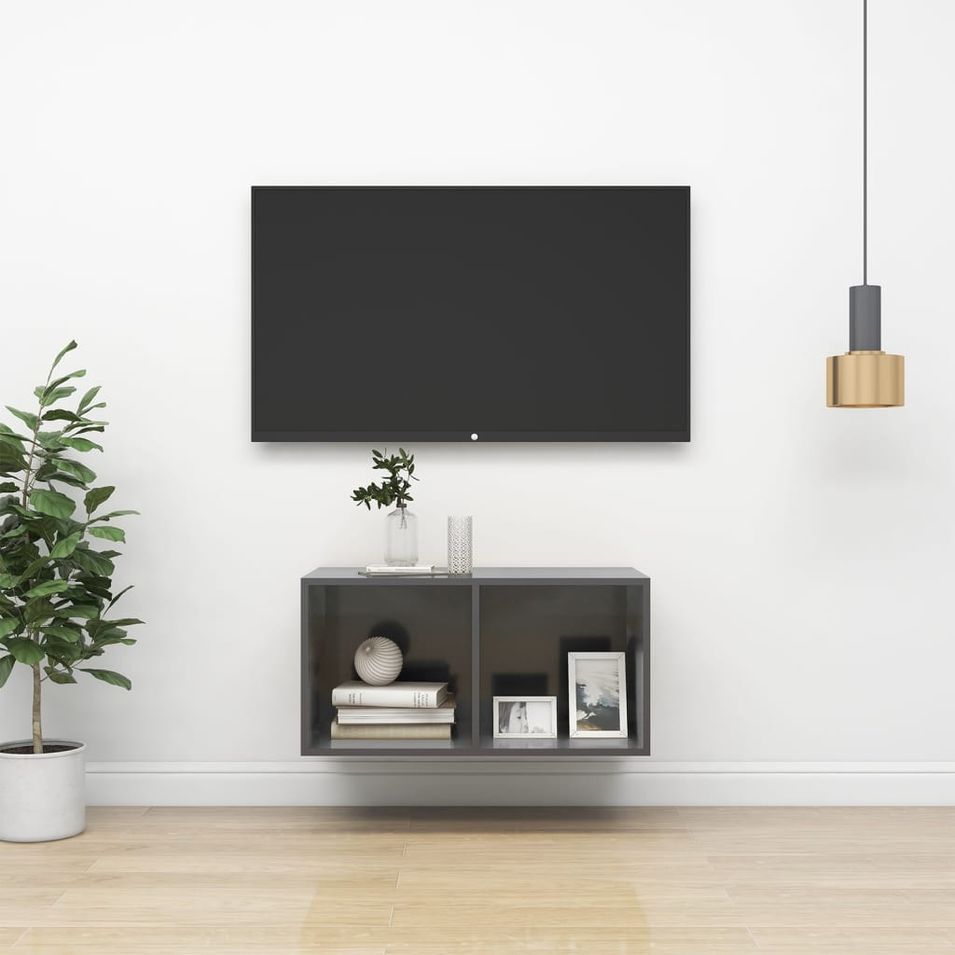 Meuble TV mural Gris brillant 37x37x72 cm - Photo n°1
