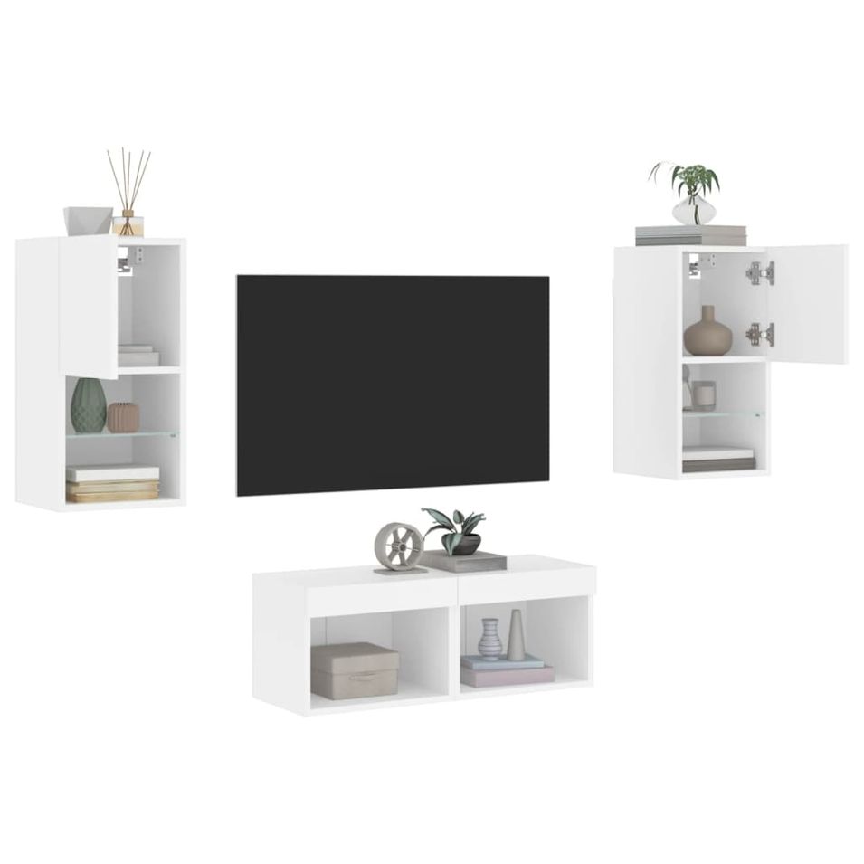 Meuble TV muraux 4 pcs avec lumières LED blanc - Photo n°1