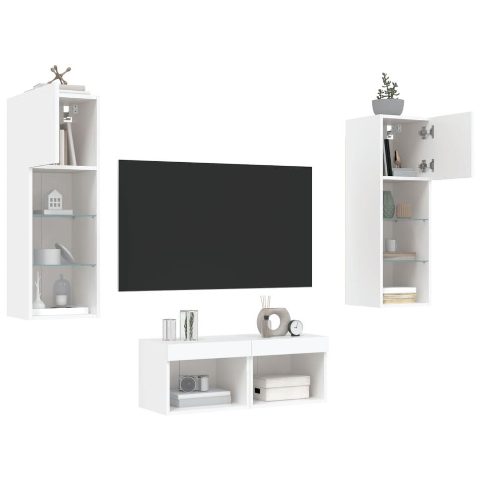Meuble TV muraux 4 pcs avec lumières LED blanc - Photo n°1