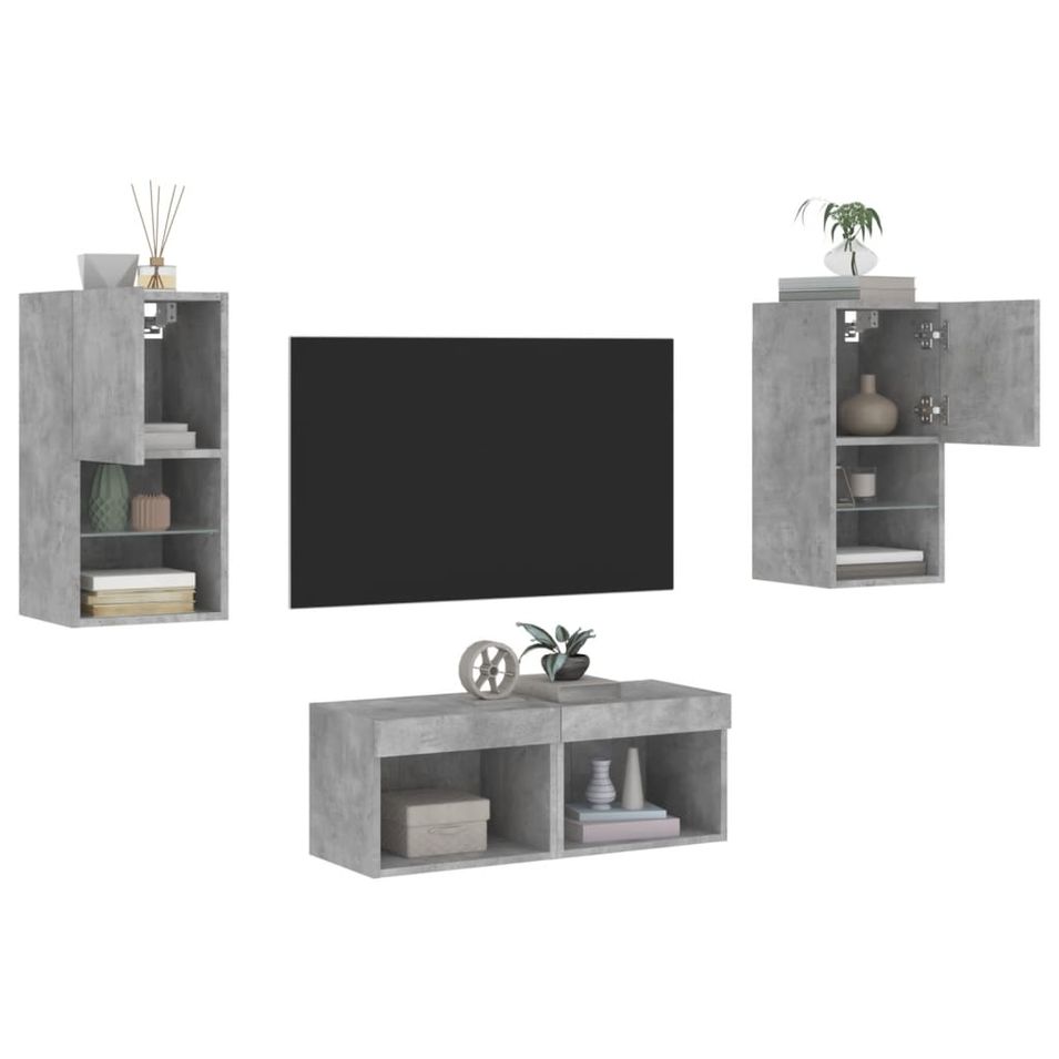 Meuble TV muraux 4 pcs avec lumières LED gris béton - Photo n°1