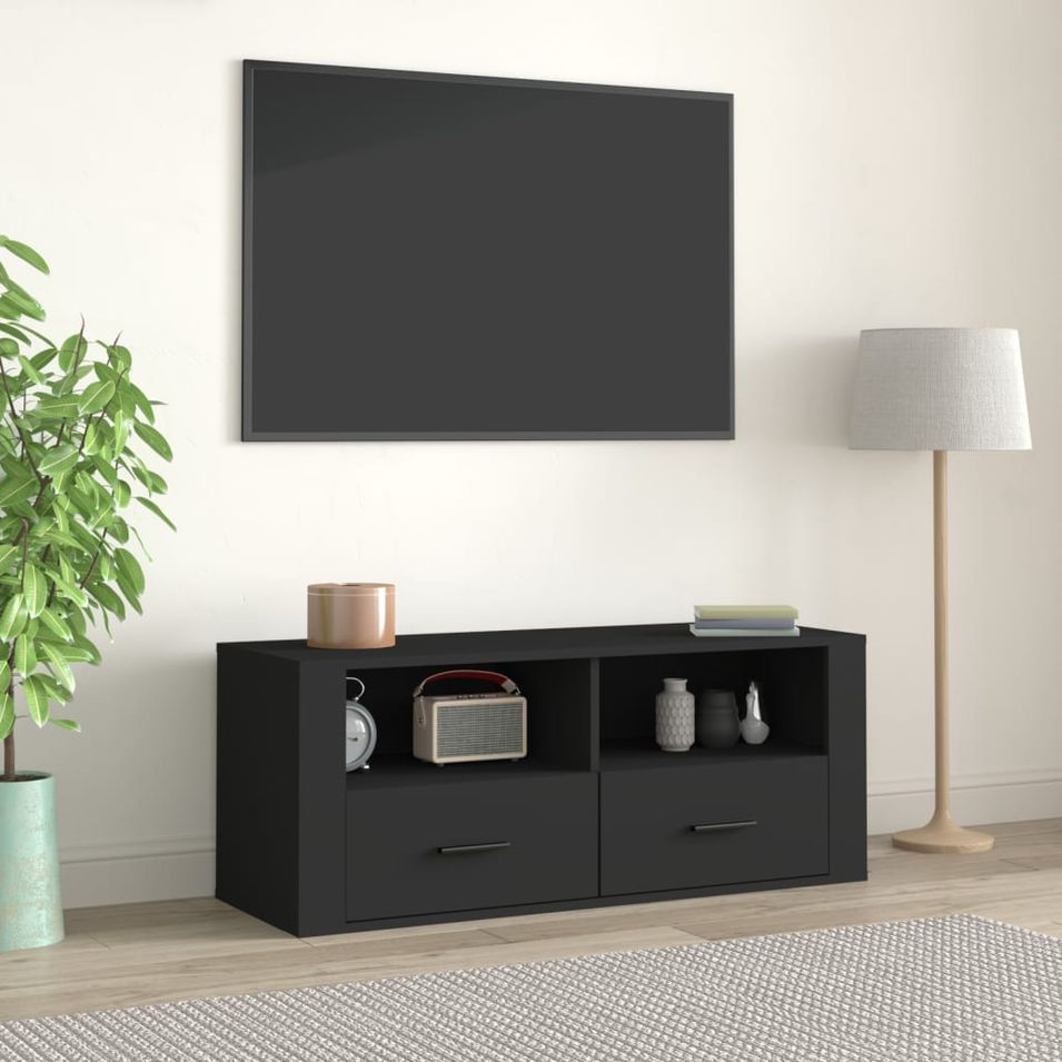 Meuble TV Noir 100x35x40 cm Bois d'ingénierie - Photo n°1