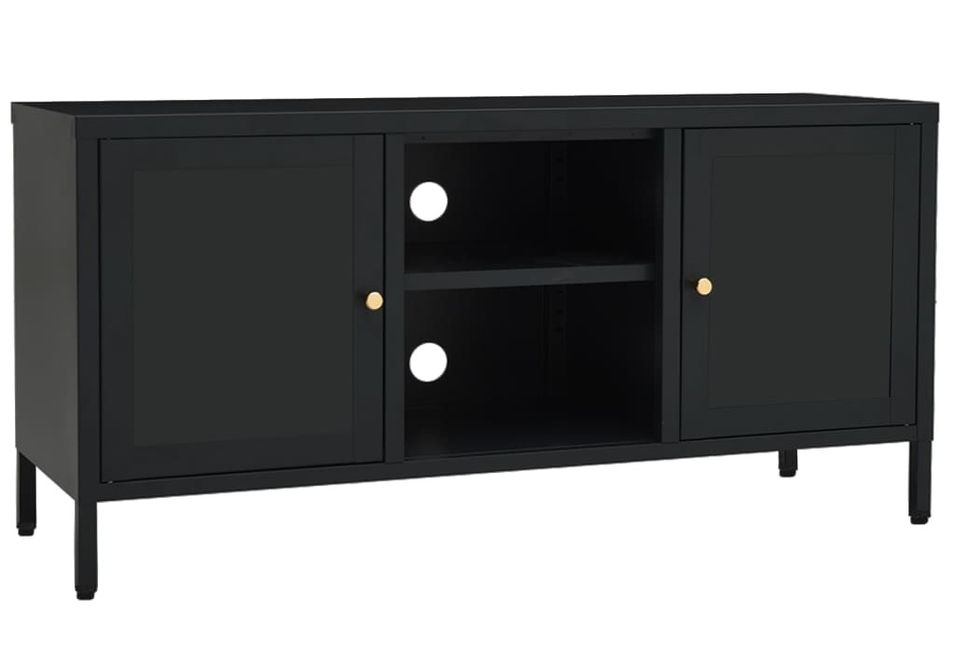 Meuble TV Noir 105x35x52 cm Acier et verre - Photo n°1
