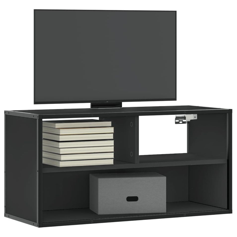Meuble TV noir 80x31x39,5 cm bois d'ingénierie et métal - Photo n°1