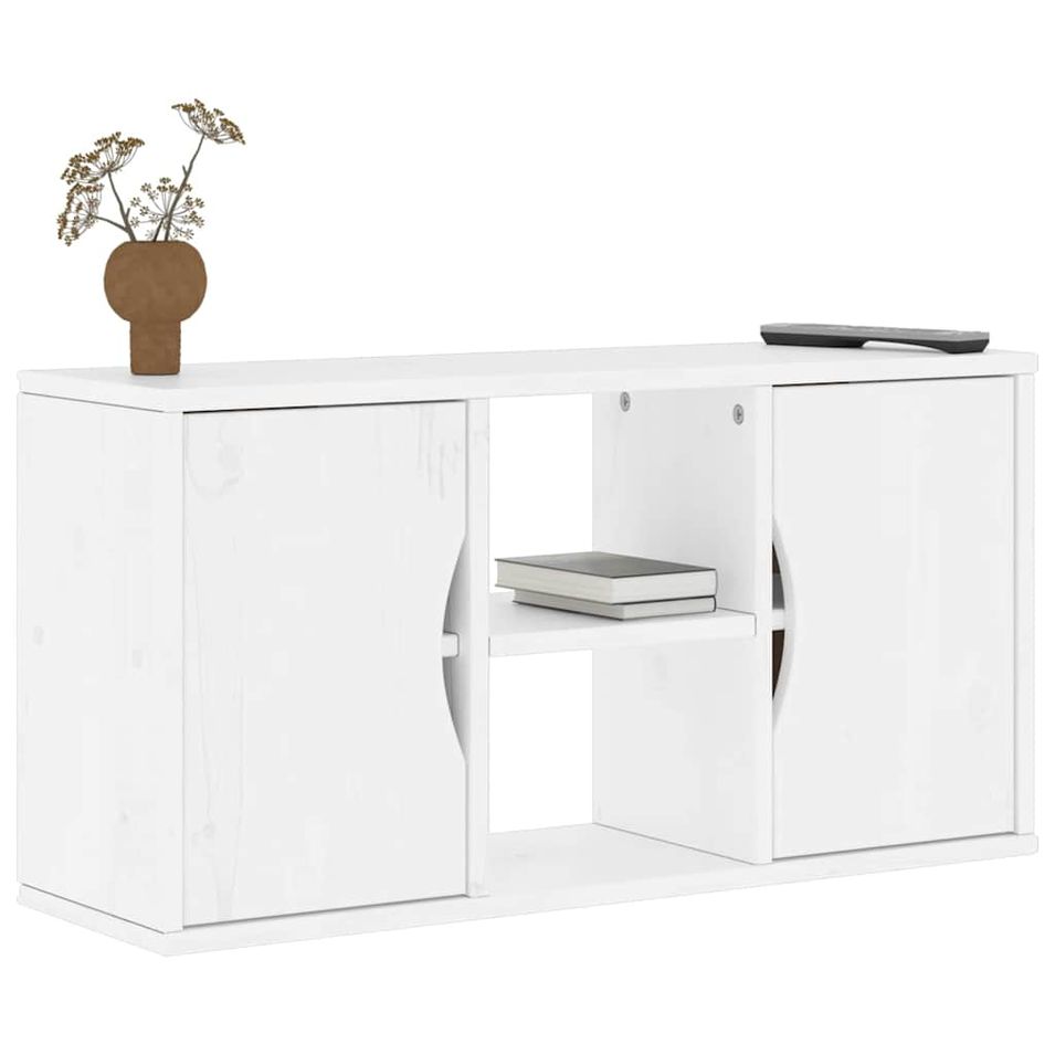 Meuble TV ODDA blanc 79x24x40,5 cm bois massif pin - Photo n°1