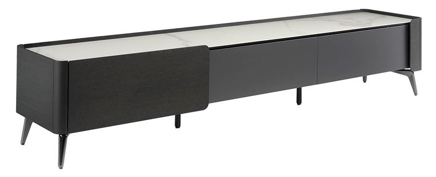 Meuble TV rectangle porcelaine marbré et bois de wengé Wendy - Photo n°1