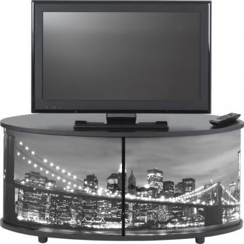Meuble TV rideaux coulissants bois noir imprimé Brooklyn Desky - Photo n°1