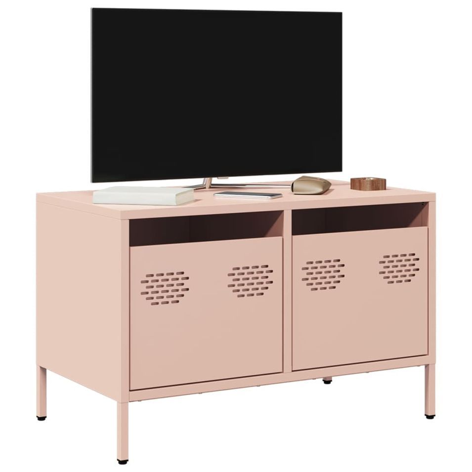 Meuble TV rose 68x39x43,5 cm acier laminé à froid - Photo n°1