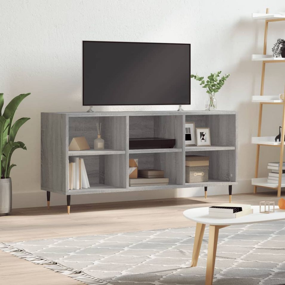 Meuble TV sonoma gris 103,5x30x50 cm bois d'ingénierie - Photo n°1