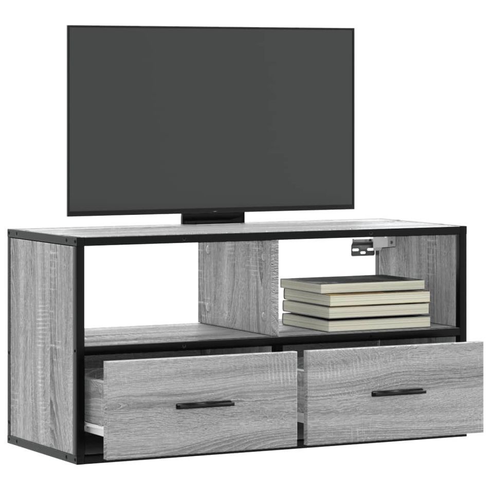 Meuble TV sonoma gris 80x31x39,5 cm bois d'ingénierie et métal - Photo n°1