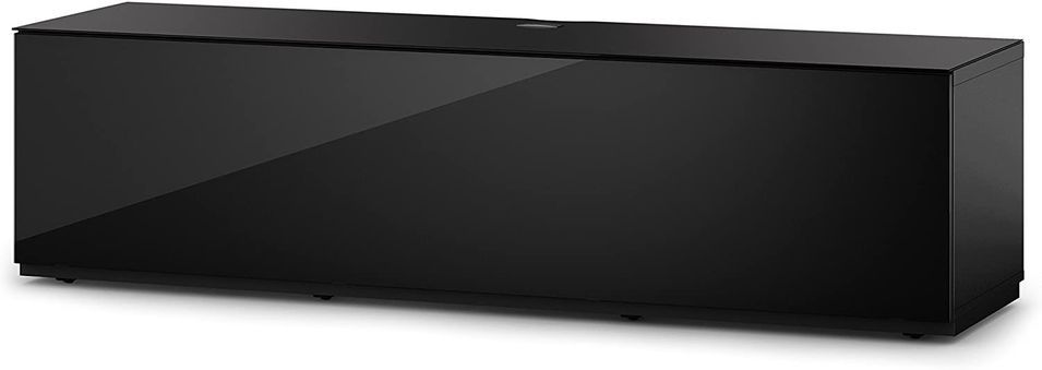 Meuble TV Studio 110 verre trempé et bois mélaminé mat noir - Photo n°1