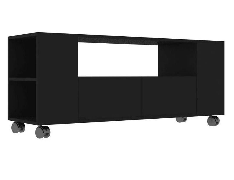 Meuble TV sur roulettes 2 tiroirs bois noir Tacar 120 cm - Photo n°1