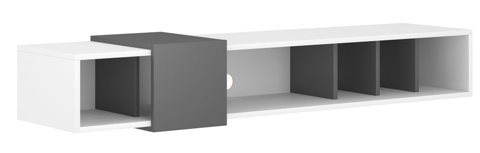 Meuble TV suspendu 5 niches bois blanc et gris Davony 150 cm - Photo n°1