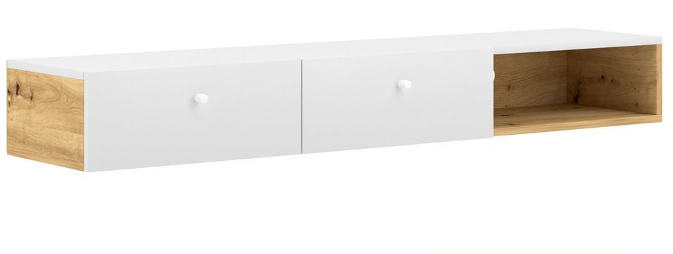 Meuble TV suspendu blanc et chêne artisan Makalo 140 cm - Photo n°1